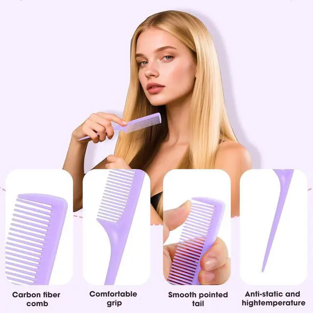 Alt view image 4 of 7 - Rat Tail Comb Set-3Pcs Rat Tail Hair Teasing Fine Tooth Combs for Women Girls, Parting &Hair Styling Tools(Black Pink Purple)