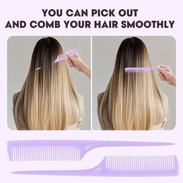 Alt view image 6 of 7 - Rat Tail Comb Set-3Pcs Rat Tail Hair Teasing Fine Tooth Combs for Women Girls, Parting &Hair Styling Tools(Black Pink Purple)