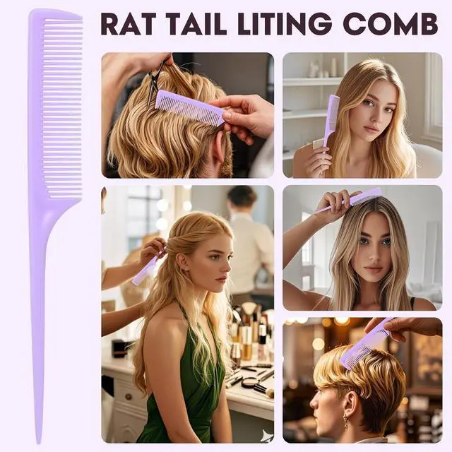 Alt view image 5 of 7 - Rat Tail Comb Set-3Pcs Rat Tail Hair Teasing Fine Tooth Combs for Women Girls, Parting &Hair Styling Tools(Black Pink Purple)