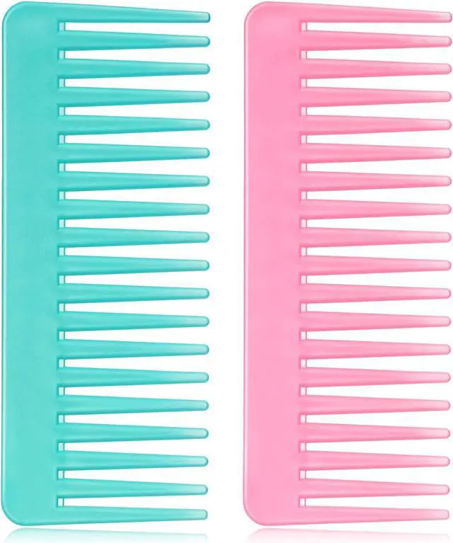 Main image of Patelai Wide Tooth Comb for Curly Hair Wet Dry No Handle,Cyan, Pink | Large Tooth Detangler, Wet Shower Use, No Handle Design, Shampoo Comb Styling, Thick Wavy Coily Curly Hair Textures