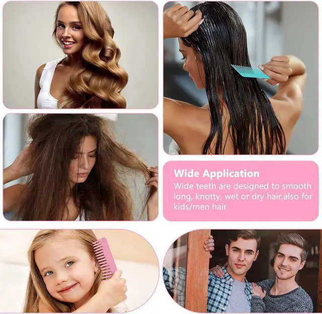 Alt view image 5 of 7 - Patelai Wide Tooth Comb for Curly Hair Wet Dry No Handle,Cyan, Pink | Large Tooth Detangler, Wet Shower Use, No Handle Design, Shampoo Comb Styling, Thick Wavy Coily Curly Hair Textures