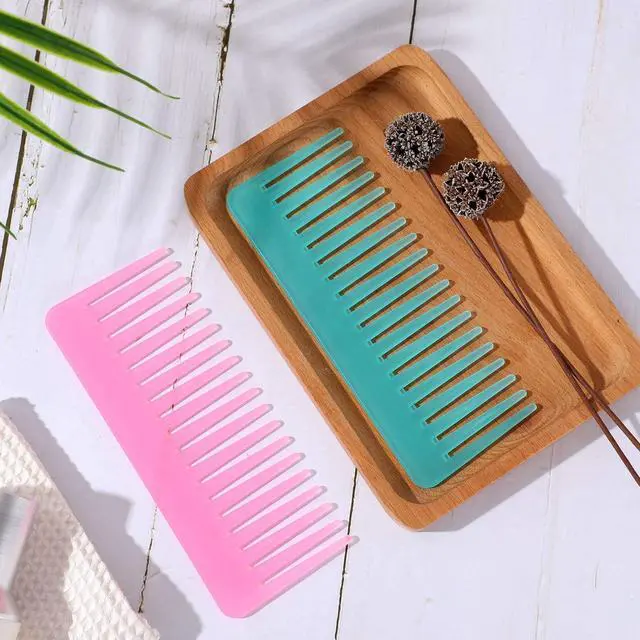 Alt view image 3 of 7 - Patelai Wide Tooth Comb for Curly Hair Wet Dry No Handle,Cyan, Pink | Large Tooth Detangler, Wet Shower Use, No Handle Design, Shampoo Comb Styling, Thick Wavy Coily Curly Hair Textures