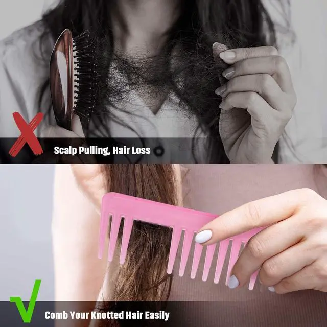 Alt view image 4 of 7 - Patelai Wide Tooth Comb for Curly Hair Wet Dry No Handle,Cyan, Pink | Large Tooth Detangler, Wet Shower Use, No Handle Design, Shampoo Comb Styling, Thick Wavy Coily Curly Hair Textures