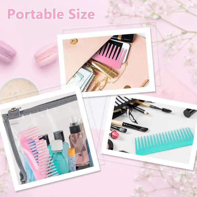 Alt view image 6 of 7 - Patelai Wide Tooth Comb for Curly Hair Wet Dry No Handle,Cyan, Pink | Large Tooth Detangler, Wet Shower Use, No Handle Design, Shampoo Comb Styling, Thick Wavy Coily Curly Hair Textures