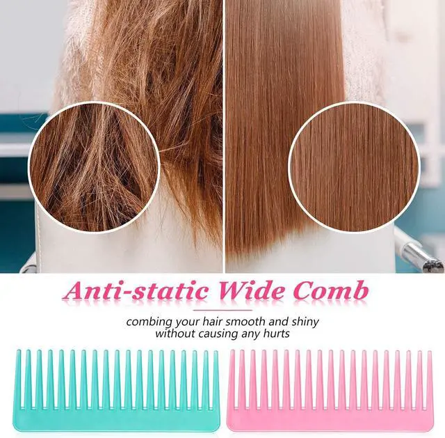Alt view image 7 of 7 - Patelai Wide Tooth Comb for Curly Hair Wet Dry No Handle,Cyan, Pink | Large Tooth Detangler, Wet Shower Use, No Handle Design, Shampoo Comb Styling, Thick Wavy Coily Curly Hair Textures
