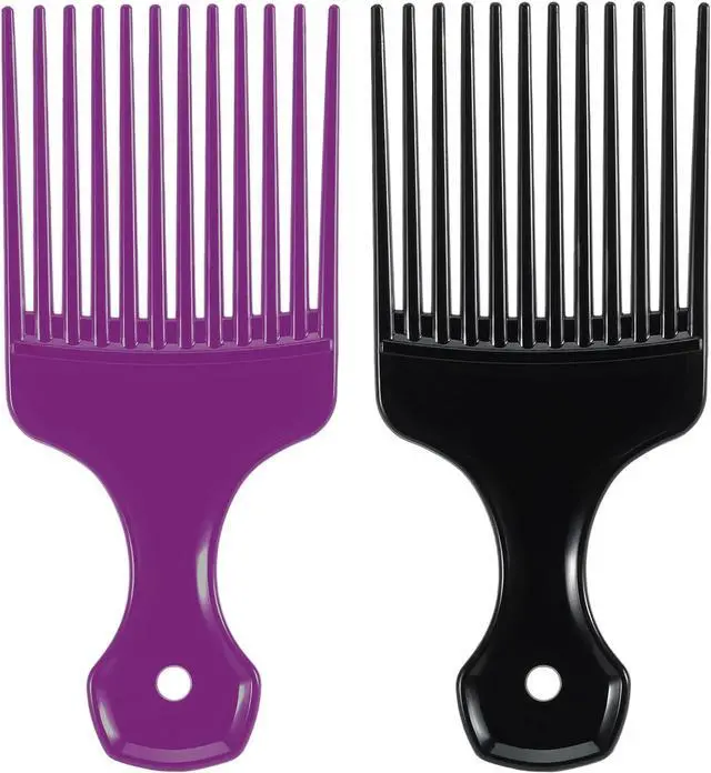 Main image of SIMPOR 2 Pcs Hair Pick Comb Wide Tooth Lift for Hair Styling Detangling, Plastic Afro Pick for Women Men, Fist Picks for Curly and Afro Hair (Purple, Black)
