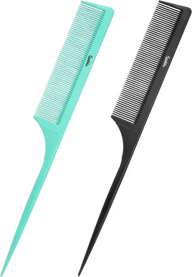Main image of 2Pcs Rat Tail Comb Parting Combs for Women, Fine Tooth Parting Tip Carbon Fiber Root Teasing Anti Static Hair Comb for Styling (Green,Black)