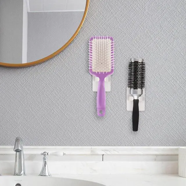 Alt view image 5 of 6 - Hairbrush Holder, Hanging Comb Organizer, Self-Adhesive Comb Holder Suitable for Most Combs, for Home Or Salon (2Pcs White)