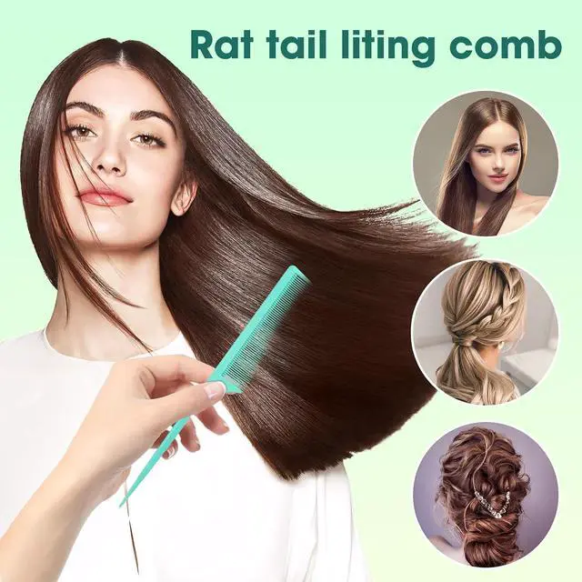 Alt view image 5 of 7 - 2Pcs Rat Tail Comb Parting Combs for Women, Fine Tooth Parting Tip Carbon Fiber Root Teasing Anti Static Hair Comb for Styling (Green,Black)