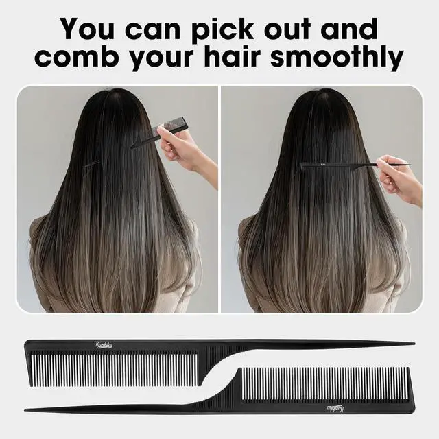 Alt view image 6 of 7 - 2Pcs Rat Tail Comb Parting Combs for Women, Fine Tooth Parting Tip Carbon Fiber Root Teasing Anti Static Hair Comb for Styling (Green,Black)