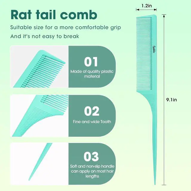 Alt view image 3 of 7 - 2Pcs Rat Tail Comb Parting Combs for Women, Fine Tooth Parting Tip Carbon Fiber Root Teasing Anti Static Hair Comb for Styling (Green,Black)