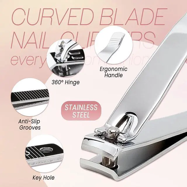 Alt view image 2 of 6 - 3pcs Large Beauticom Stainless Steel Curved Nail Clipper - Professional Ultra Sharp Sturdy Silver Finger Nail and Toe Nail Cutters for Acrylic Nails Grooming Manicure