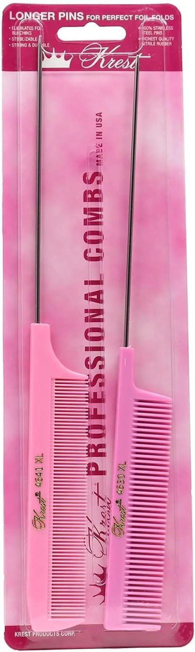 Main image of Krest Pintail Combs Weaving Foiling Fine Tooth Rattail Hair Cutting Comb Colors 2 Pc. (Pink)
