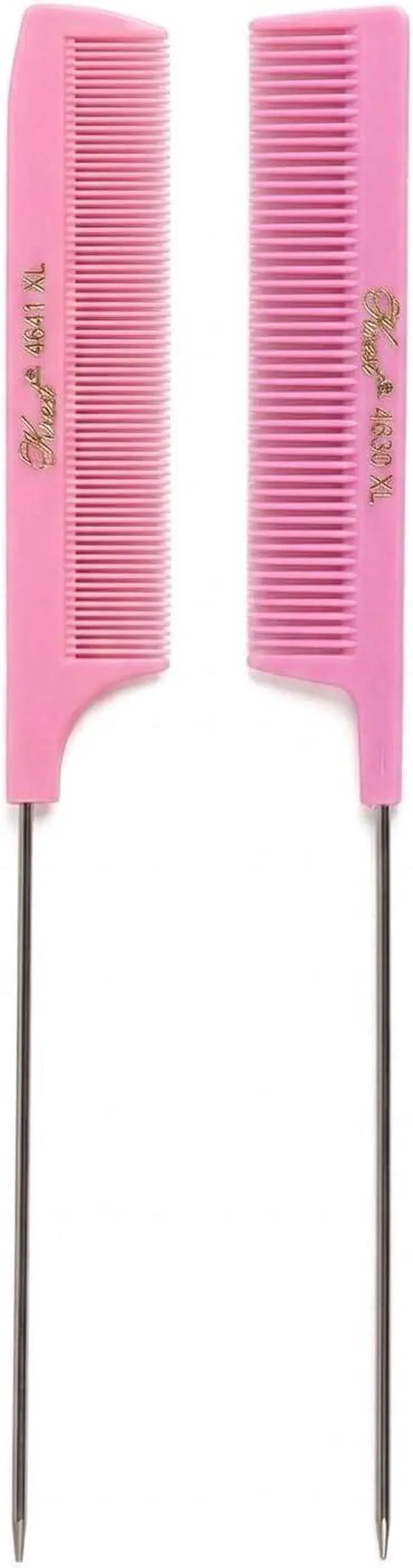 Alt view image 3 of 3 - Krest Pintail Combs Weaving Foiling Fine Tooth Rattail Hair Cutting Comb Colors 2 Pc. (Pink)