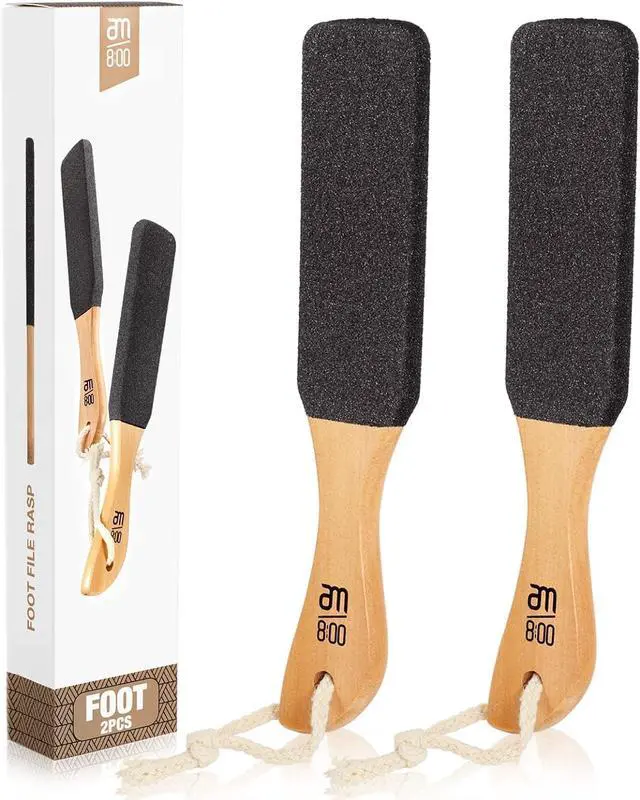Main image of Pumice Stone Foot File, Wooden Handle Foot Scrubber & Callus Remover | for women and men with dry rough cracked heels, home pedicure, shower spa routine, corns and hard skin care use(2-Pack)