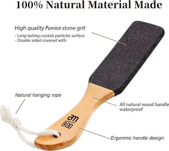 Alt view image 2 of 7 - Pumice Stone Foot File, Wooden Handle Foot Scrubber & Callus Remover | for women and men with dry rough cracked heels, home pedicure, shower spa routine, corns and hard skin care use(2-Pack)
