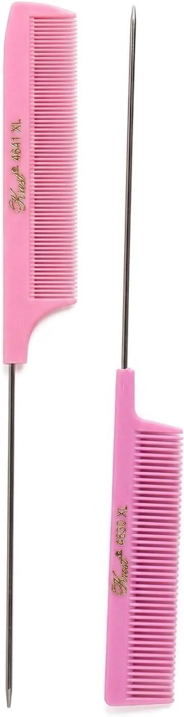 Alt view image 2 of 3 - Krest Pintail Combs Weaving Foiling Fine Tooth Rattail Hair Cutting Comb Colors 2 Pc. (Pink)