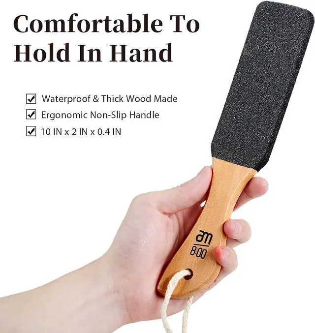 Alt view image 3 of 7 - Pumice Stone Foot File, Wooden Handle Foot Scrubber & Callus Remover | for women and men with dry rough cracked heels, home pedicure, shower spa routine, corns and hard skin care use(2-Pack)