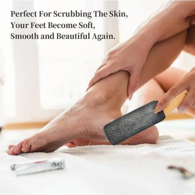 Alt view image 4 of 7 - Pumice Stone Foot File, Wooden Handle Foot Scrubber & Callus Remover | for women and men with dry rough cracked heels, home pedicure, shower spa routine, corns and hard skin care use(2-Pack)