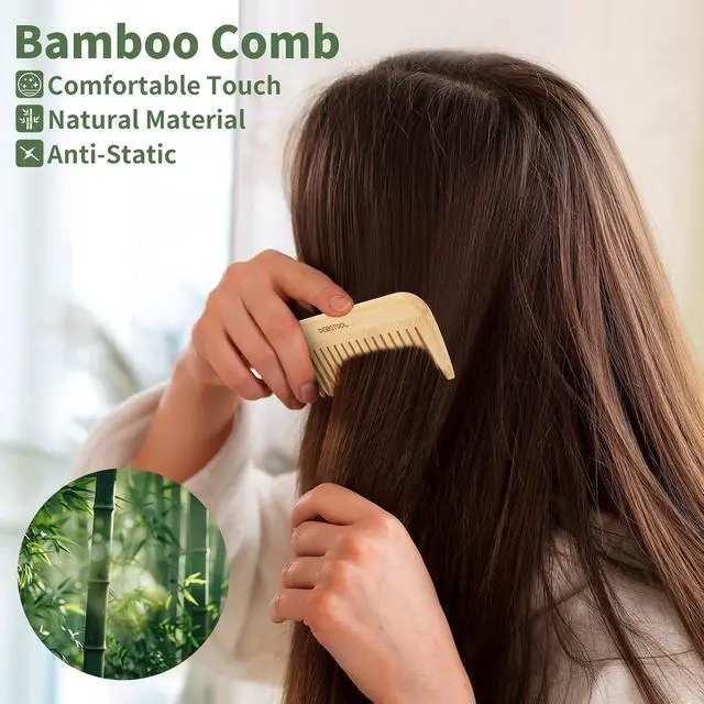 Alt view image 3 of 7 - DEBETOOL 5 Pieces Natural Bamboo Comb Set | Anti-Static Wooden Comb for Women, Hair Growth & Daily Detangling for Curly & Thick Hair