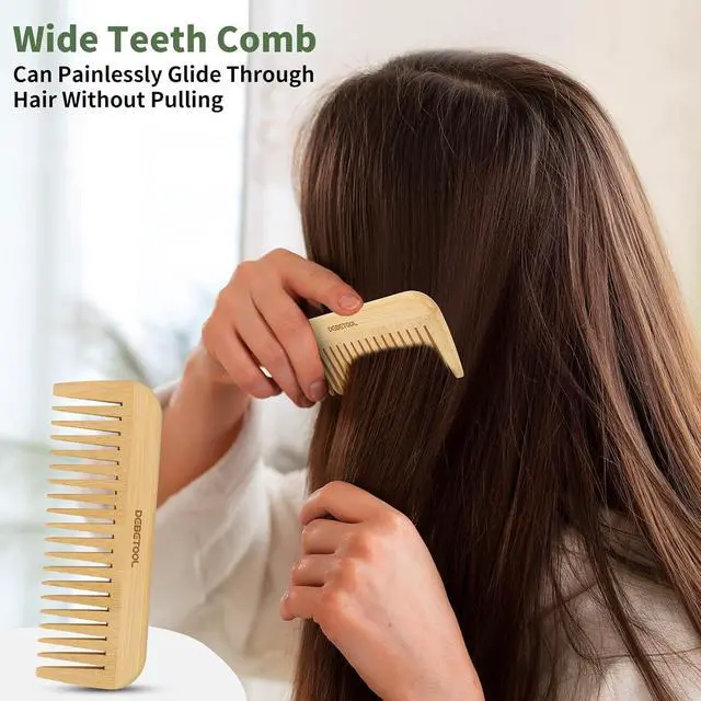Alt view image 5 of 7 - DEBETOOL 5 Pieces Natural Bamboo Comb Set | Anti-Static Wooden Comb for Women, Hair Growth & Daily Detangling for Curly & Thick Hair