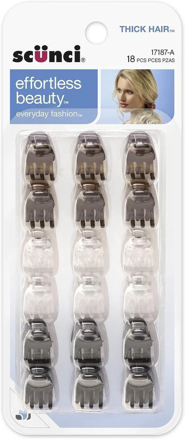 Main image of Scunci Effortless Beauty Thick Hair Mini Jaw Clips, 1 cm, (Pack of 18)