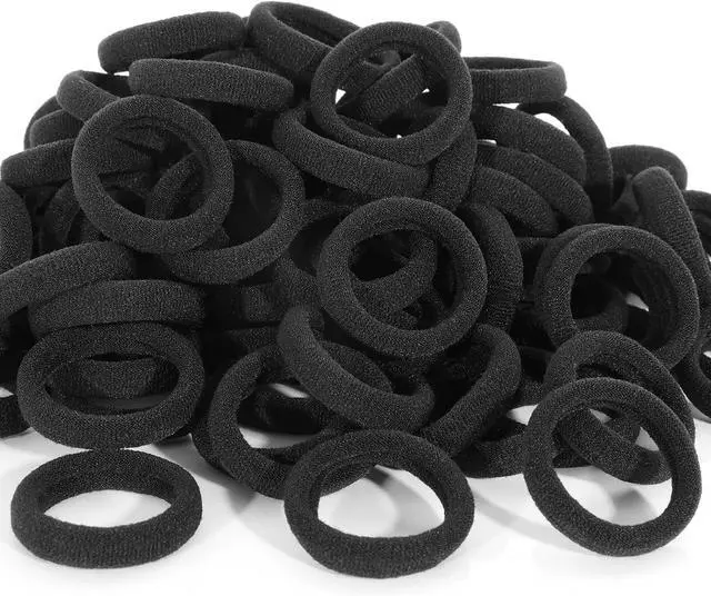 Main image of Baby Hair Ties, Elastic Hair Bands for Girls Kids, Toddler Ponytail Holders | QRTVI 120PCS Black Soft Small Seamless Cotton Hair Tie, No Damage Hair Accessories for Girls. (Black)