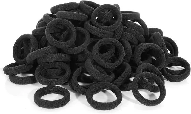 Alt view image 3 of 5 - Baby Hair Ties, Elastic Hair Bands for Girls Kids, Toddler Ponytail Holders | QRTVI 120PCS Black Soft Small Seamless Cotton Hair Tie, No Damage Hair Accessories for Girls. (Black)