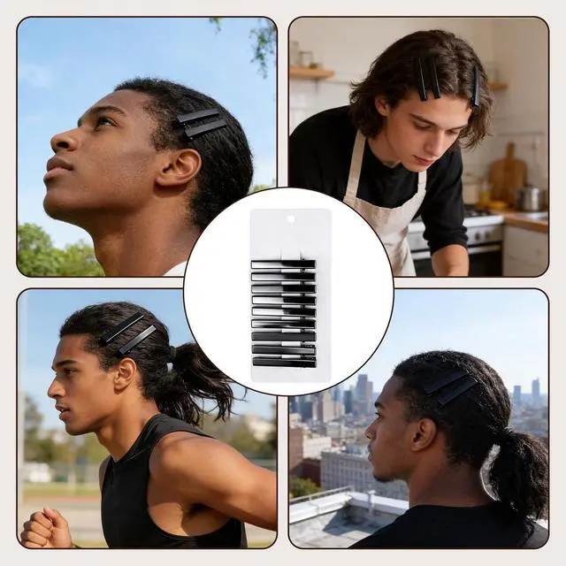 Alt view image 5 of 6 - Hair Clips for Men Men's Hair Clip 10pk Black Non Slip Hold Gym Workout Clips