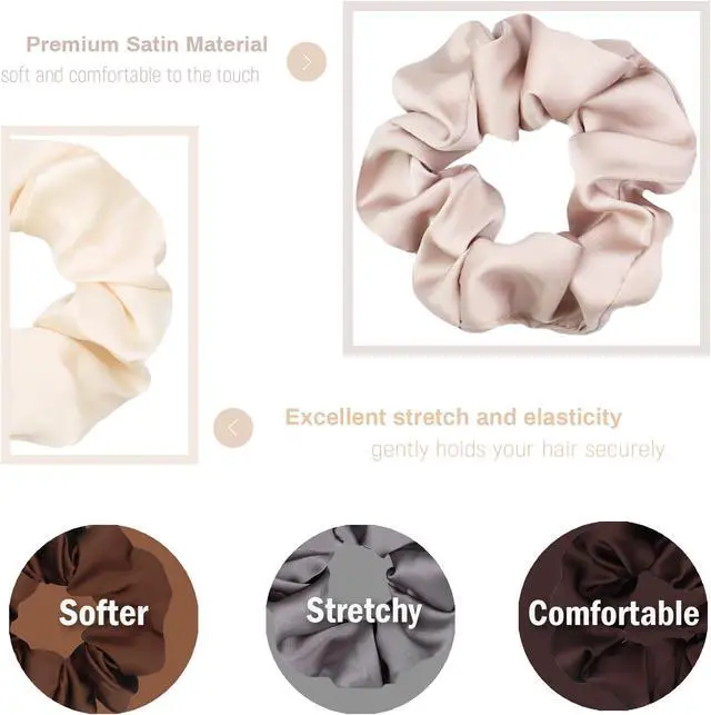 Alt view image 2 of 7 - IVARYSS Satin Scrunchies for Women, Soft Than Silk for Hair, Fashion Ties and Bands for Thin | Thick Hair Styling, 16 Pack (Neutral Color)