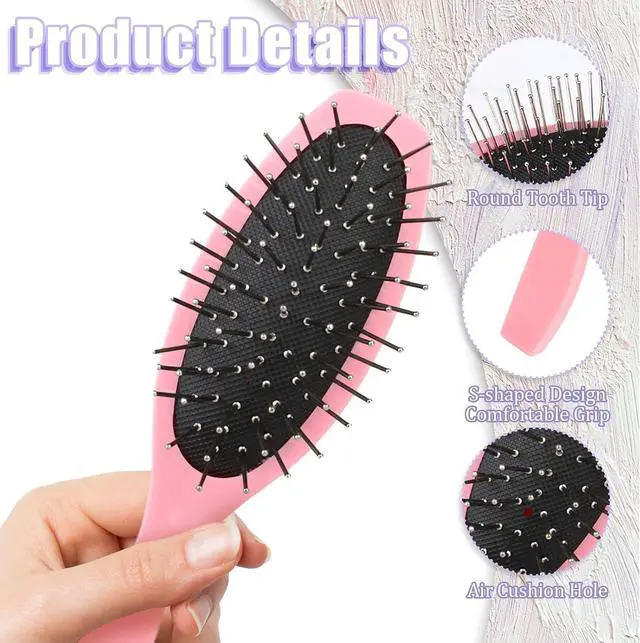 Alt view image 3 of 7 - Metal Hair Brush,2 Pack Small Doll Wig Brush for Synthetic Wig Wire Cushion Brush Portable Stainless Steel Bristle Detangler Hairbrush Professional Wig Hair Combs Hair Extension Brush for Women