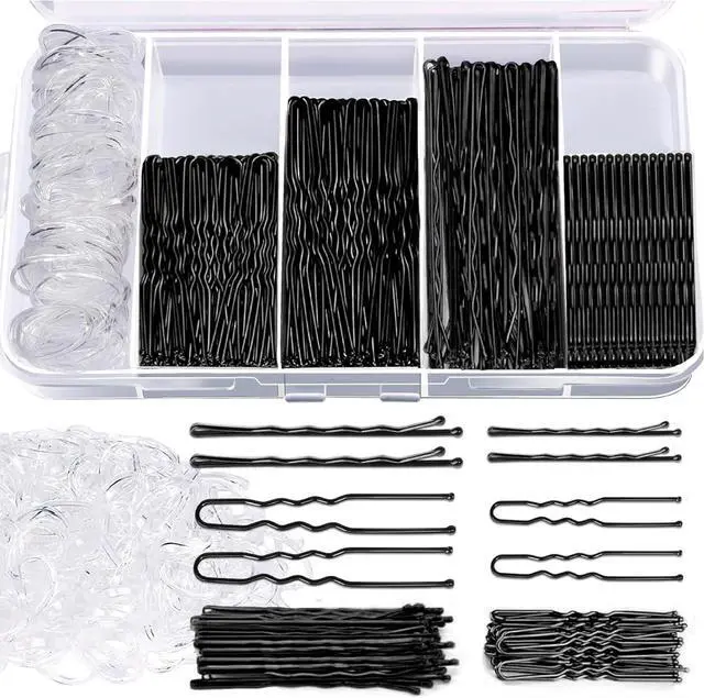 Main image of 300PCS Bobby Pins Set, Black Bobby Pins, Hair Pins | 100 Hair Pin for Women 100 Bobby Pins Black and 100 Hair Bands, Hair Pins for Buns 2inch 2.36inch 2.75inch