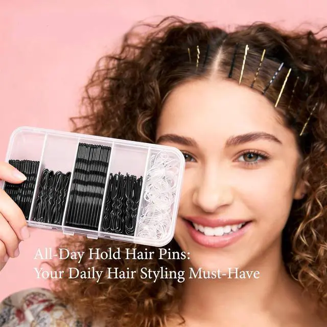 Alt view image 2 of 7 - 300PCS Bobby Pins Set, Black Bobby Pins, Hair Pins | 100 Hair Pin for Women 100 Bobby Pins Black and 100 Hair Bands, Hair Pins for Buns 2inch 2.36inch 2.75inch