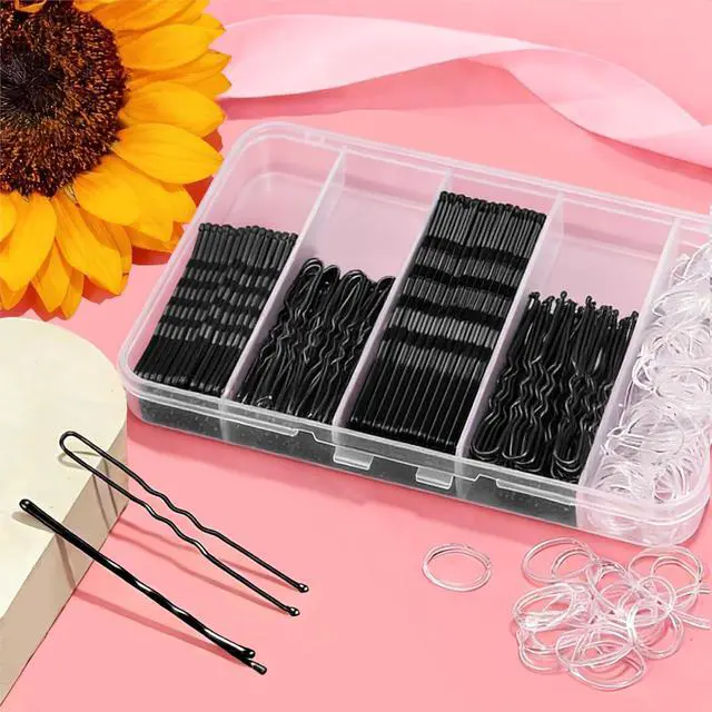 Alt view image 3 of 7 - 300PCS Bobby Pins Set, Black Bobby Pins, Hair Pins | 100 Hair Pin for Women 100 Bobby Pins Black and 100 Hair Bands, Hair Pins for Buns 2inch 2.36inch 2.75inch