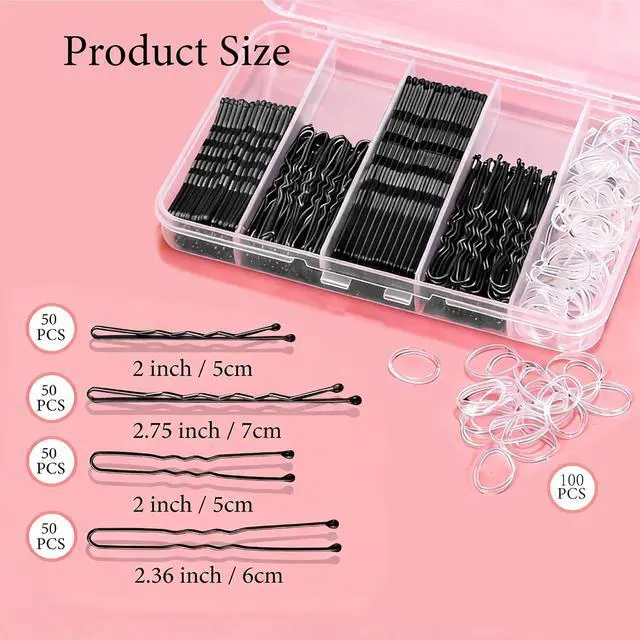 Alt view image 6 of 7 - 300PCS Bobby Pins Set, Black Bobby Pins, Hair Pins | 100 Hair Pin for Women 100 Bobby Pins Black and 100 Hair Bands, Hair Pins for Buns 2inch 2.36inch 2.75inch