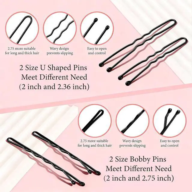 Alt view image 5 of 7 - 300PCS Bobby Pins Set, Black Bobby Pins, Hair Pins | 100 Hair Pin for Women 100 Bobby Pins Black and 100 Hair Bands, Hair Pins for Buns 2inch 2.36inch 2.75inch
