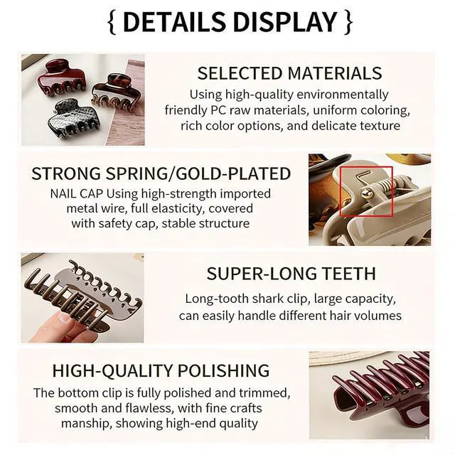 Alt view image 2 of 6 - 3.7 Inch Large Hair Claw Clips Nonslip Acrylic Shark Hair Clips Upgraded Springs Strong Hold Cute Hair Accessories for Women Korean Version Hair Clip for Women (Chocolate)