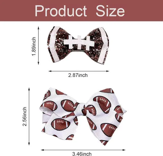 Alt view image 2 of 7 - 4Pcs Football Hair Bow Clip Glitter Hair Clips, Cheer Bow Hair Clips, Football Party Sports Game Clothing Hair Accessories Supplies Girls, Women