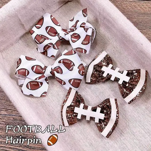 Alt view image 3 of 7 - 4Pcs Football Hair Bow Clip Glitter Hair Clips, Cheer Bow Hair Clips, Football Party Sports Game Clothing Hair Accessories Supplies Girls, Women