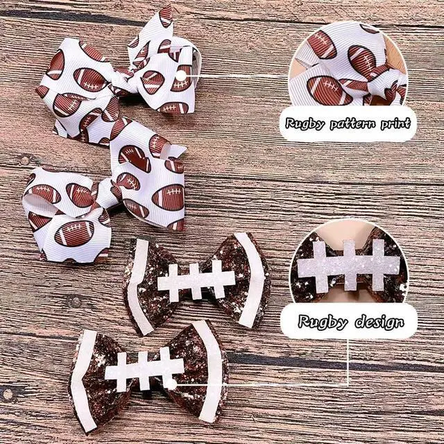 Alt view image 4 of 7 - 4Pcs Football Hair Bow Clip Glitter Hair Clips, Cheer Bow Hair Clips, Football Party Sports Game Clothing Hair Accessories Supplies Girls, Women