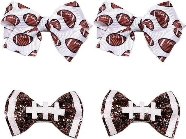 Main image of 4Pcs Football Hair Bow Clip Glitter Hair Clips, Cheer Bow Hair Clips, Football Party Sports Game Clothing Hair Accessories Supplies Girls, Women