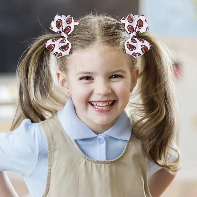 Alt view image 6 of 7 - 4Pcs Football Hair Bow Clip Glitter Hair Clips, Cheer Bow Hair Clips, Football Party Sports Game Clothing Hair Accessories Supplies Girls, Women
