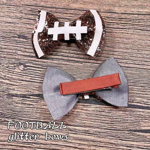 Alt view image 5 of 7 - 4Pcs Football Hair Bow Clip Glitter Hair Clips, Cheer Bow Hair Clips, Football Party Sports Game Clothing Hair Accessories Supplies Girls, Women