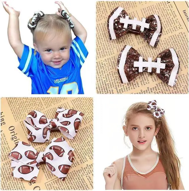 Alt view image 7 of 7 - 4Pcs Football Hair Bow Clip Glitter Hair Clips, Cheer Bow Hair Clips, Football Party Sports Game Clothing Hair Accessories Supplies Girls, Women