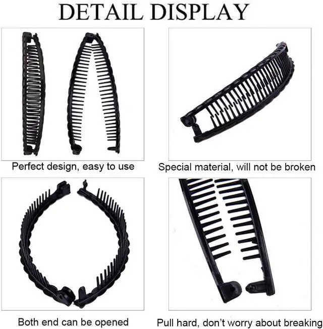 Alt view image 3 of 7 - Youme Banana Clip Clincher Combs 3 Pack Black Banana Clips Hair for Thick Long Hair Ponytail Hair Holder for Women Girls