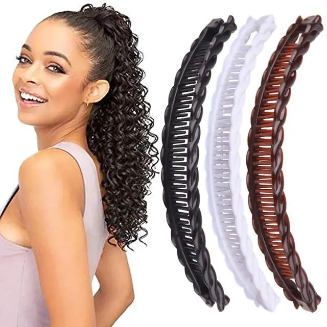 Alt view image 4 of 7 - Youme Banana Clip Clincher Combs 3 Pack Black Banana Clips Hair for Thick Long Hair Ponytail Hair Holder for Women Girls