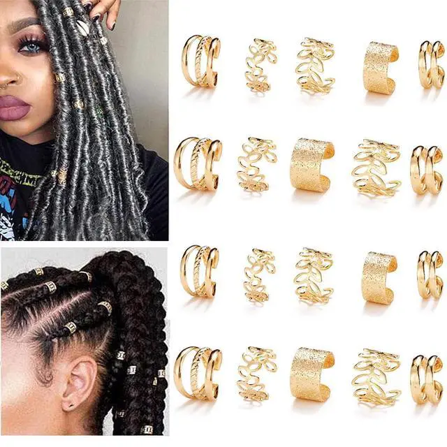 Alt view image 3 of 7 - 20 PCS Gold Hair Jewelry for Braids with Crystal Rhinestone Dreadlock Braid Clips Non-Piercing Ear Cuffs Clip Jewelry Women Men Hair Accessories