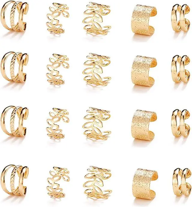 Main image of 20 PCS Gold Hair Jewelry for Braids with Crystal Rhinestone Dreadlock Braid Clips Non-Piercing Ear Cuffs Clip Jewelry Women Men Hair Accessories