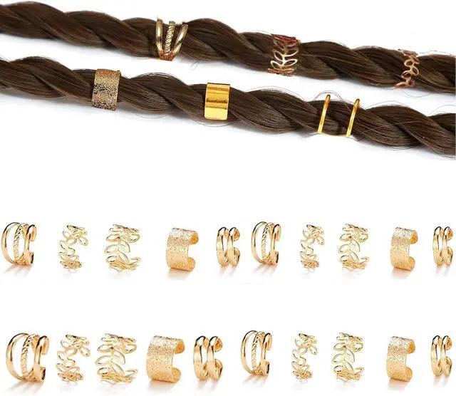 Alt view image 2 of 7 - 20 PCS Gold Hair Jewelry for Braids with Crystal Rhinestone Dreadlock Braid Clips Non-Piercing Ear Cuffs Clip Jewelry Women Men Hair Accessories