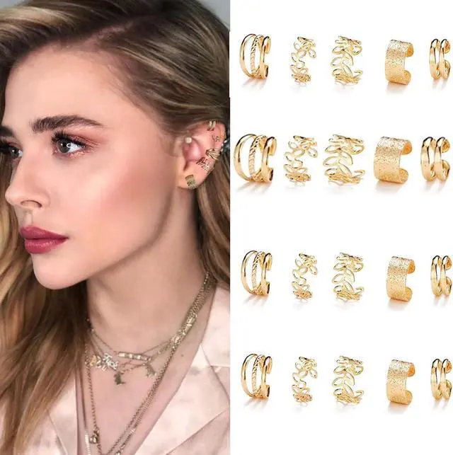 Alt view image 6 of 7 - 20 PCS Gold Hair Jewelry for Braids with Crystal Rhinestone Dreadlock Braid Clips Non-Piercing Ear Cuffs Clip Jewelry Women Men Hair Accessories